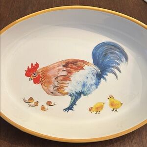 Jacques Pepin Sur La Oval Rooster Casserole baking dish with Yellow Trim